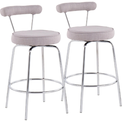 Rhonda 26" Counter Stool in Light Grey Fabric & Chrome (Set of 2)